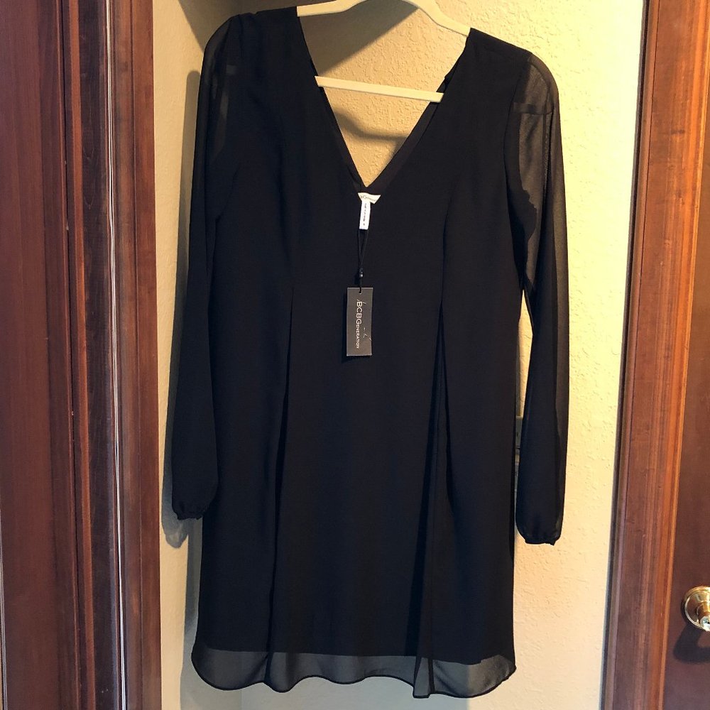 BCBG Black Cocktail Dress w/ Sheer Sleeves size S